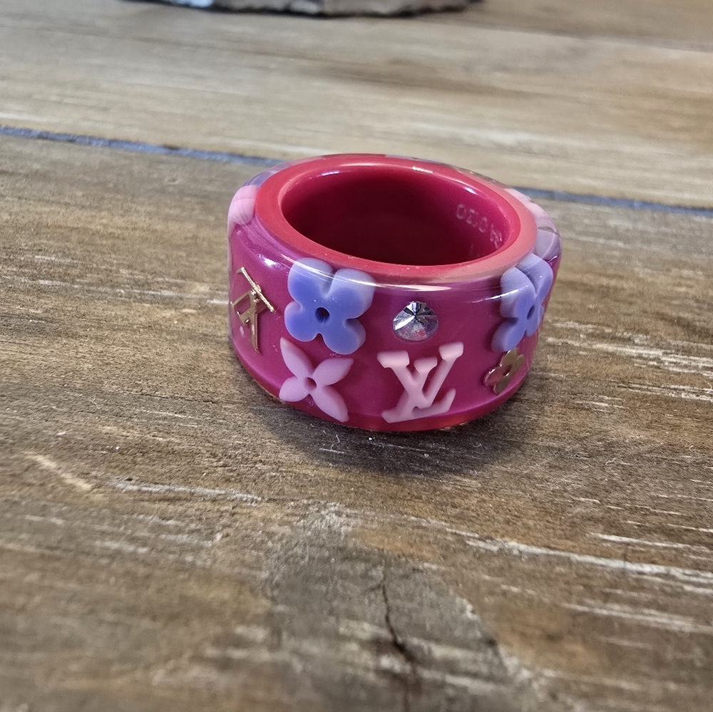 Louis Vuitton Logo Ring. Pink and Purple Floral Ring.